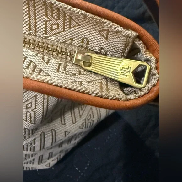 Ralph Lauren Cream and Tan Crescent Hobo Bag with Metal Accent - Picture 9 of 11